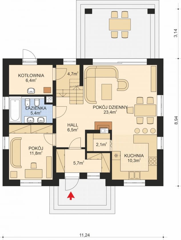 Rzut projektu APS 342 ECO - Parter