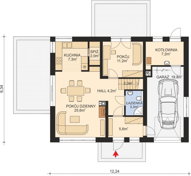 Rzut projektu APS 345 ECO - Parter