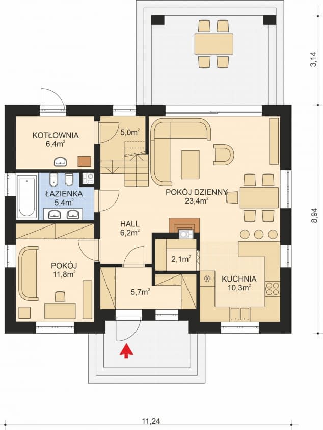 Rzut projektu APS 342 - Parter