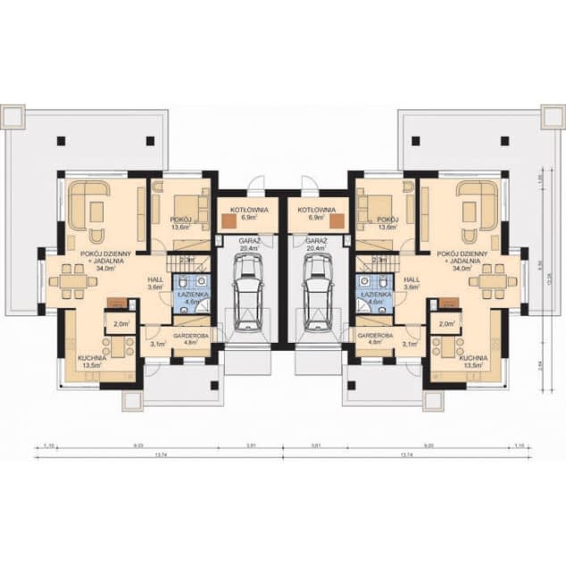 Rzut projektu APS 276 DWULOKALOWY - Parter