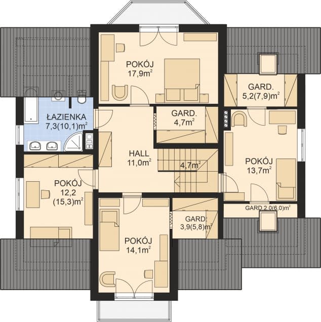 Rzut projektu APS 117 wariant 2 - Poddasze