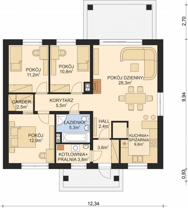 Rzut projektu APS 332 wariant 2 - Parter