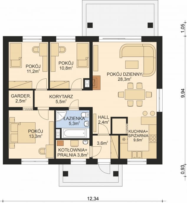 Rzut projektu APS 332 - Parter