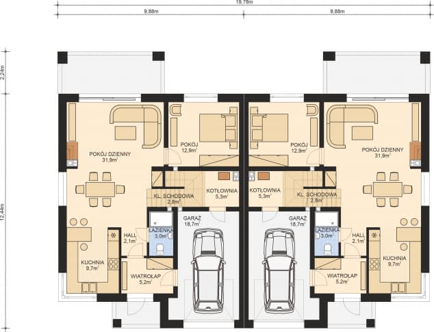 Rzut projektu APS 330 wariant 2 bliźniaczy ECO - Parter
