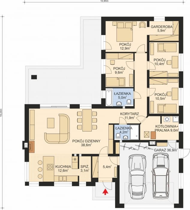 Rzut projektu APS 325 PALIWO STAŁE - Parter