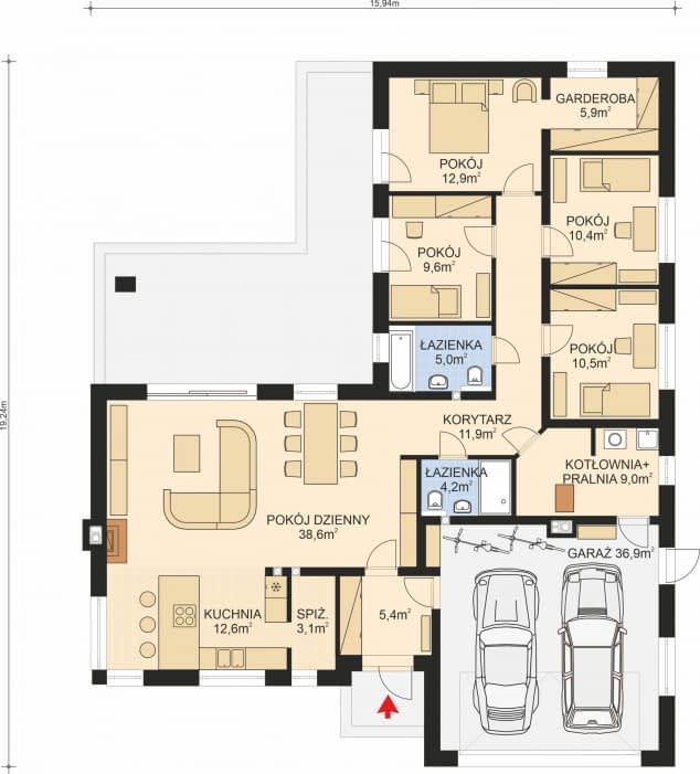 Rzut projektu APS 325 wariant 3 - Parter