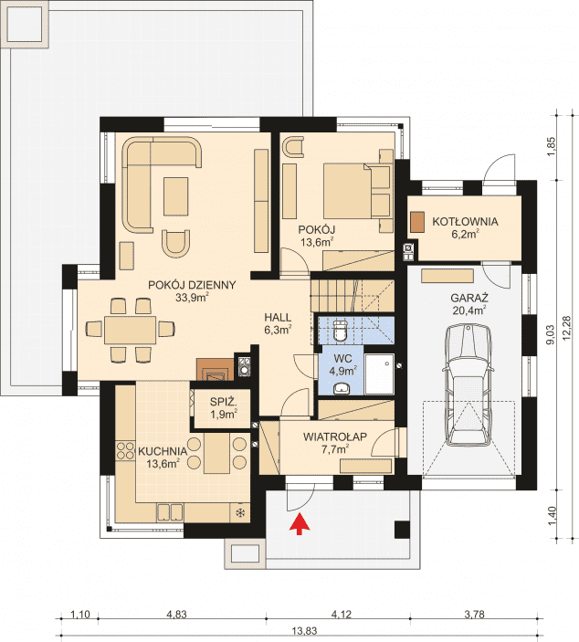 Rzut projektu APS 320 - Parter
