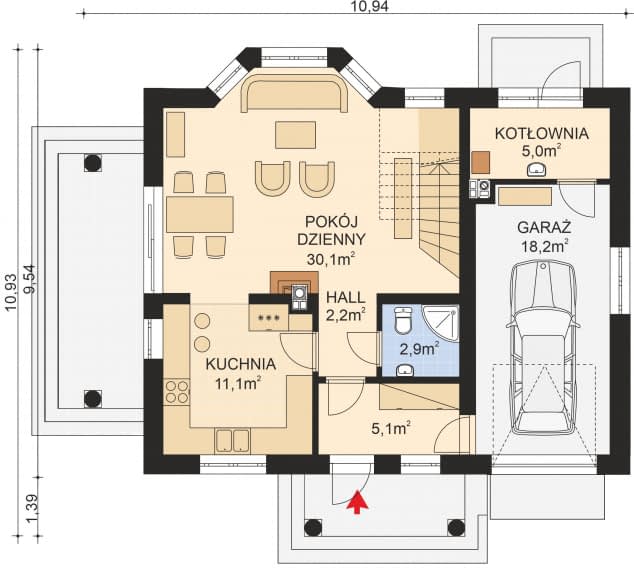 Rzut projektu APS 142 - Parter