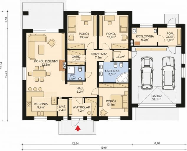 Rzut projektu APS 217 + 2G NEW - Parter