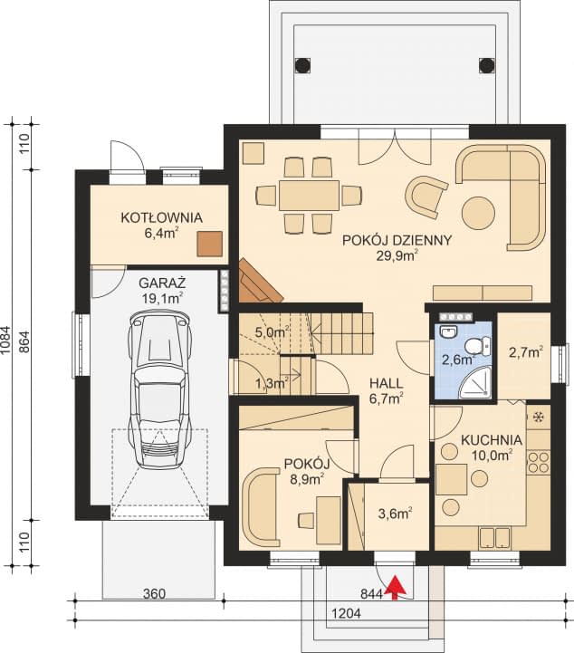 Rzut projektu APS 184 - Parter
