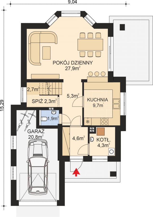 Rzut projektu APS 053 - Parter