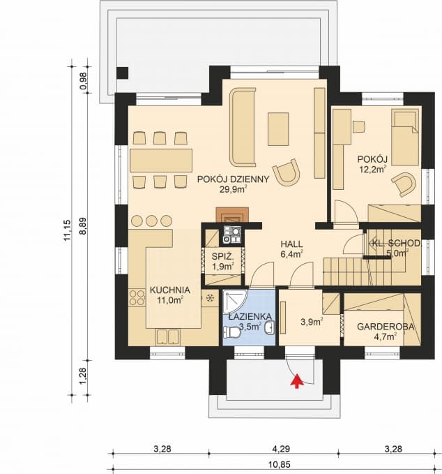 Rzut projektu APS 206 wariant 2 - Parter