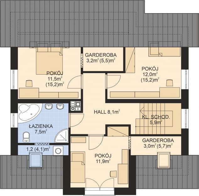 Rzut projektu APS 206 wariant 2 - Poddasze