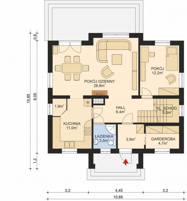 Rzut projektu APS 206 - Parter