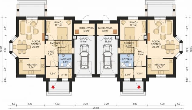 Rzut projektu APS 194 DWULOKALOWY - Parter