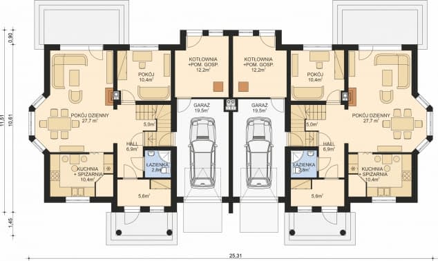 Rzut projektu APS 216 DWULOKALOWY - Parter