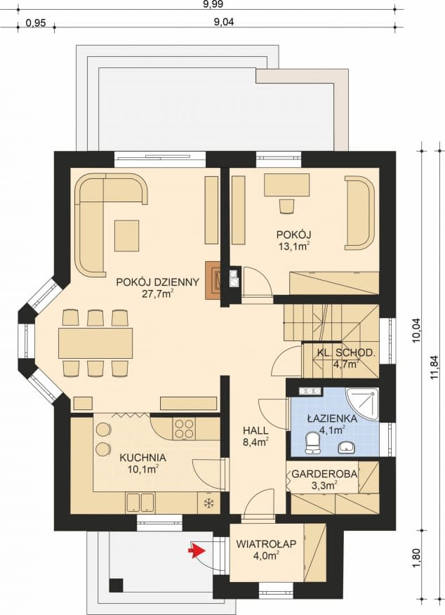 Rzut projektu APS 208 - Parter