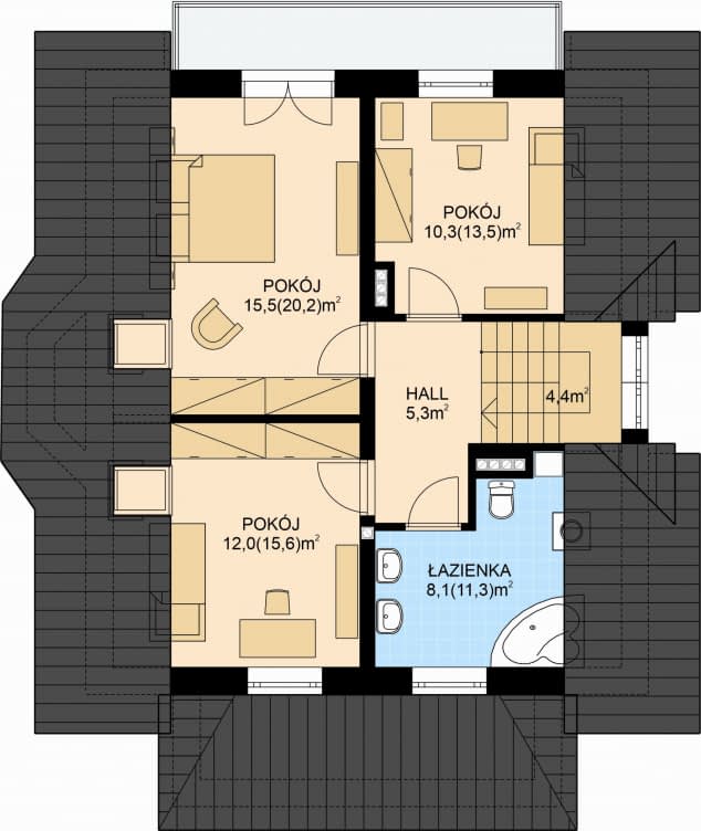 Rzut projektu APS 208 - Poddasze