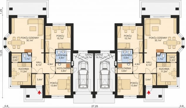 Rzut projektu APS 093 DWULOKALOWY - Parter