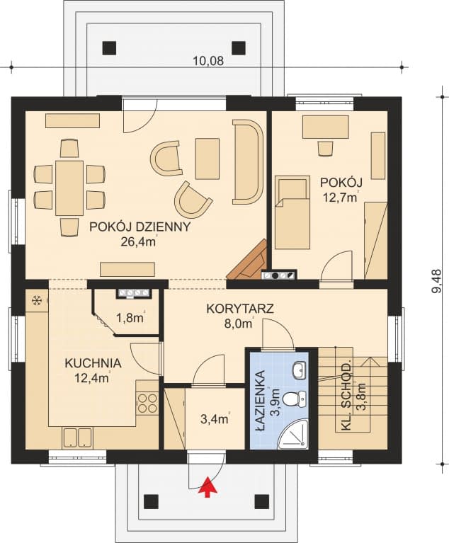 Rzut projektu APS 196 - Parter
