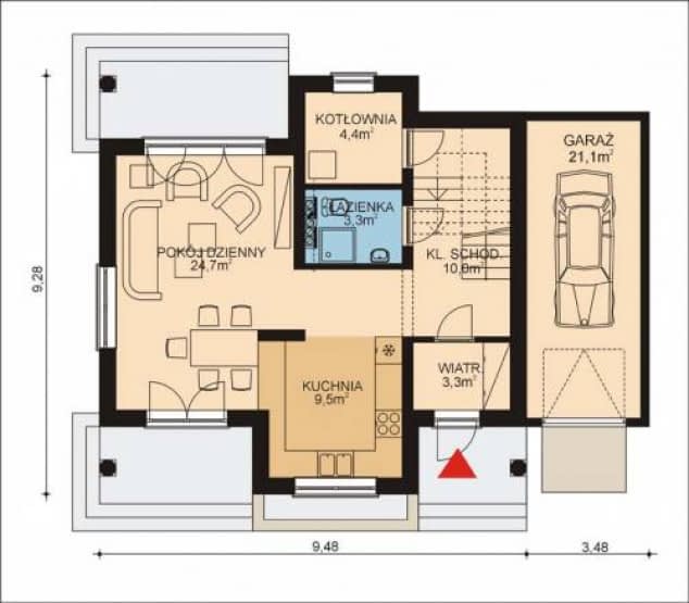 Rzut projektu APS 125 + G - Parter