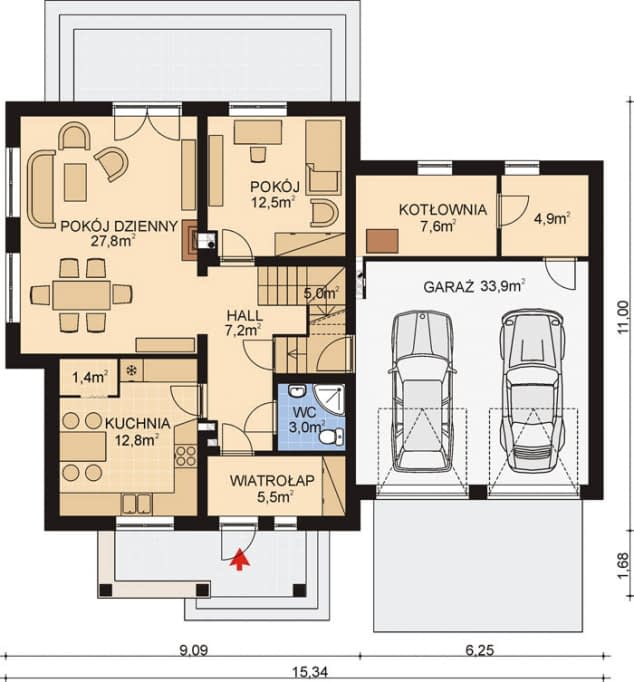 Rzut projektu APS 075 + 2G - Parter