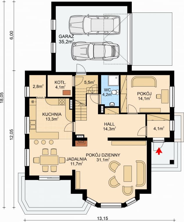 Rzut projektu APS 088 - Parter