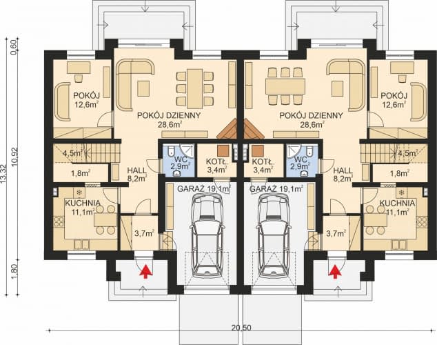 Rzut projektu APS 185 DWULOKALOWY - Parter