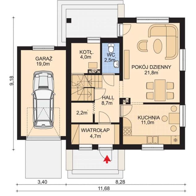 Rzut projektu APS 068 - Parter