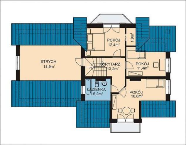 Rzut projektu APS 035 + 2G - Poddasze