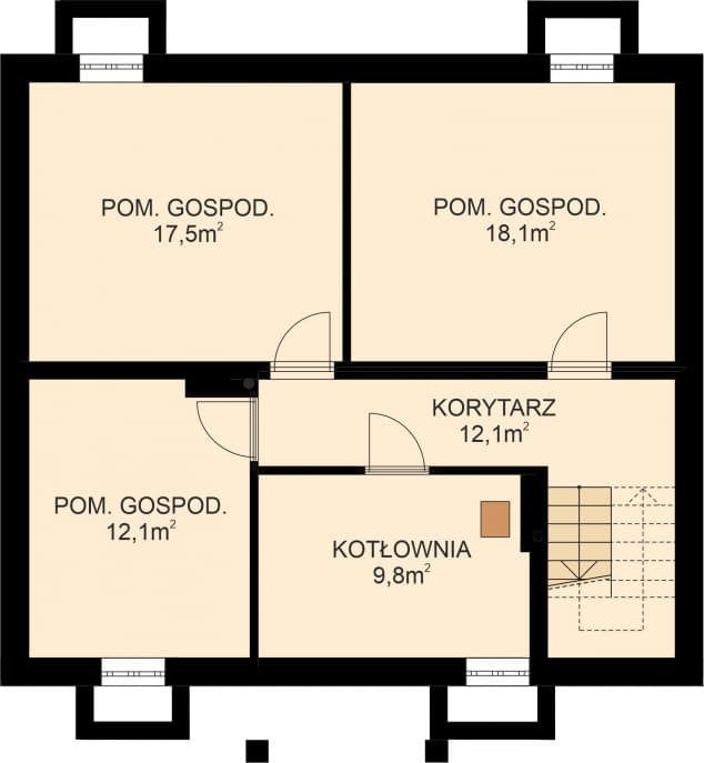 Rzut projektu APS 032 + P - Piwnica