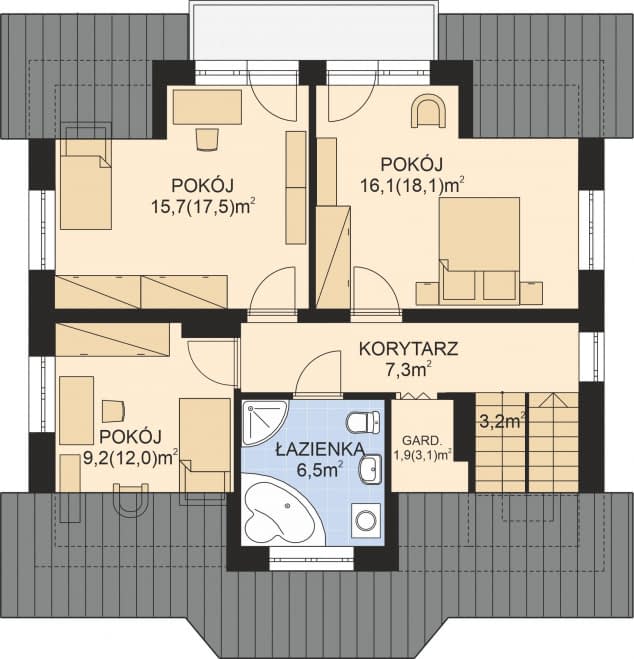 Rzut projektu APS 032 + P - Poddasze