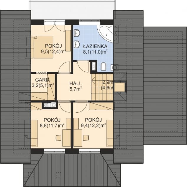 Rzut projektu APS 124 + G - Poddasze