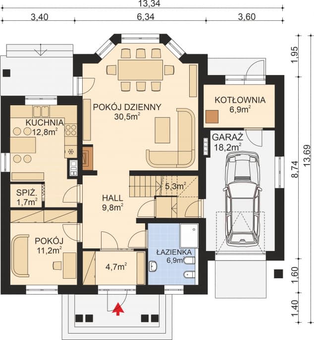 Rzut projektu APS 117 - Parter