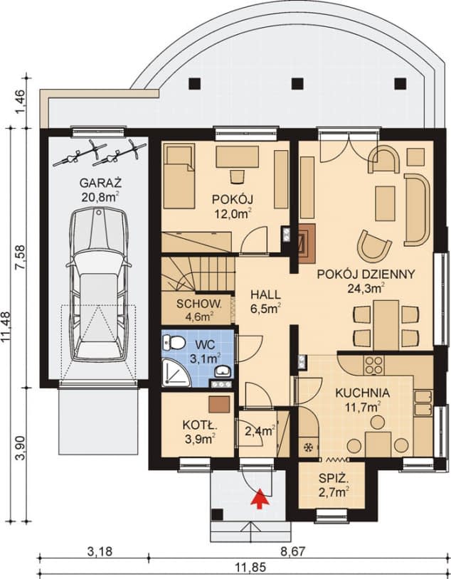 Rzut projektu APS 112 - Parter