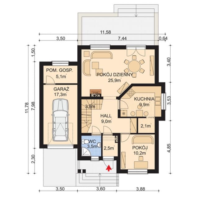 Rzut projektu APS 110 - Parter