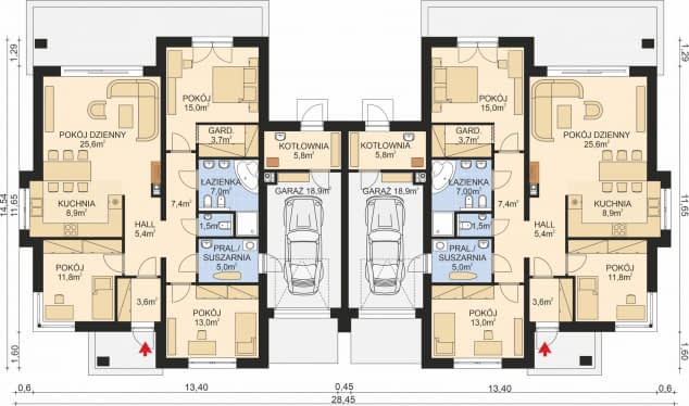 Rzut projektu APS 093 wariant 3 DWULOKALOWY - Parter