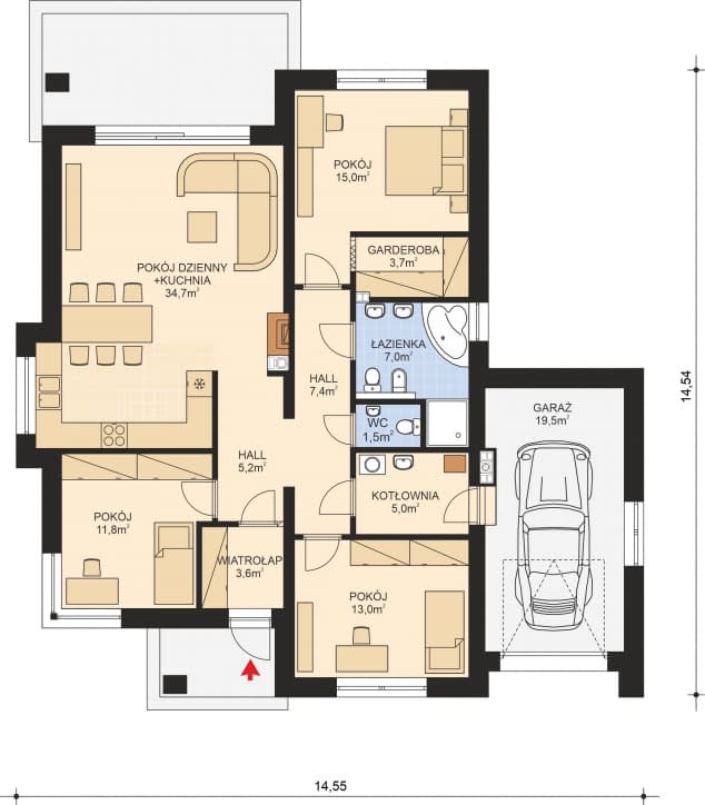 Rzut projektu APS 093 wariant 2 - Parter