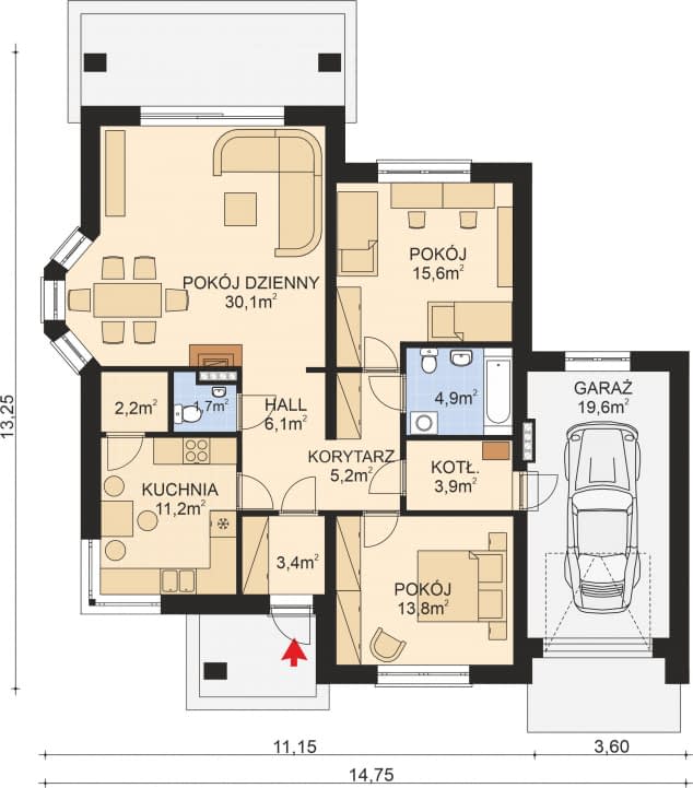 Rzut projektu APS 093 - Parter