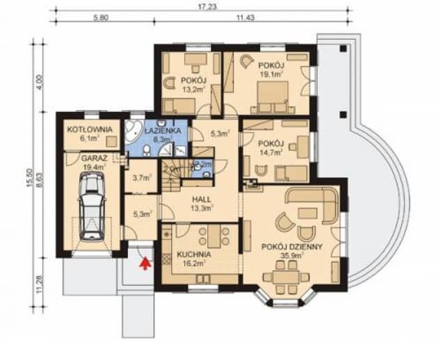 Rzut projektu APS 180 - Parter