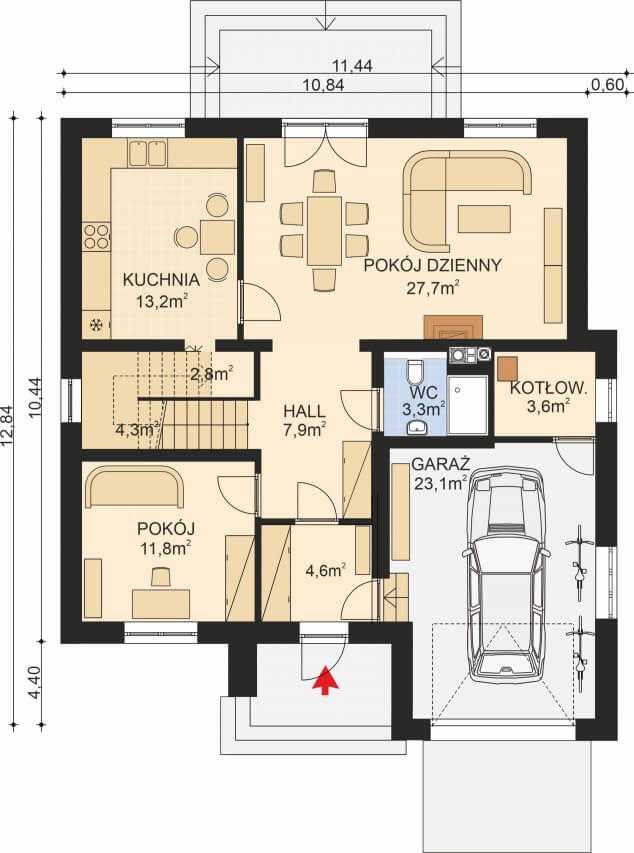 Rzut projektu APS 164 - Parter