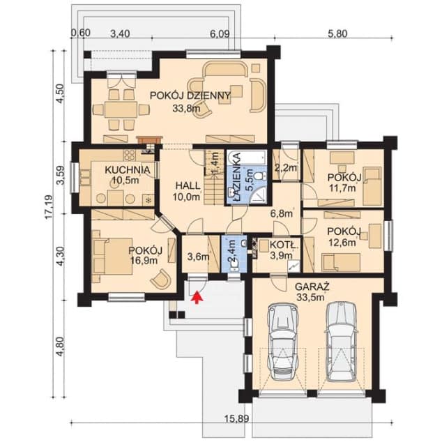 Rzut projektu APS 109 - Parter