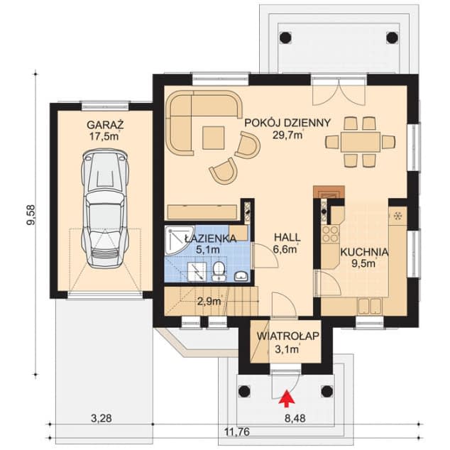 Rzut projektu APS 138 - Parter