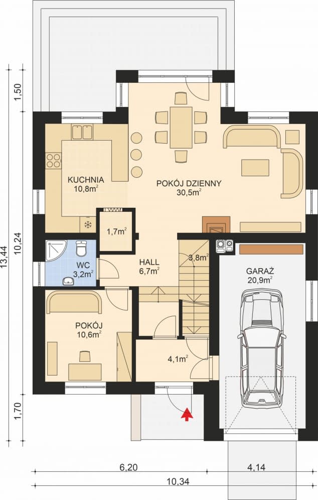 Rzut projektu APS 098 + P - Parter