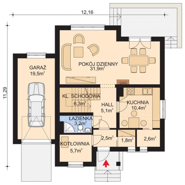 Rzut projektu APS 056 - Parter