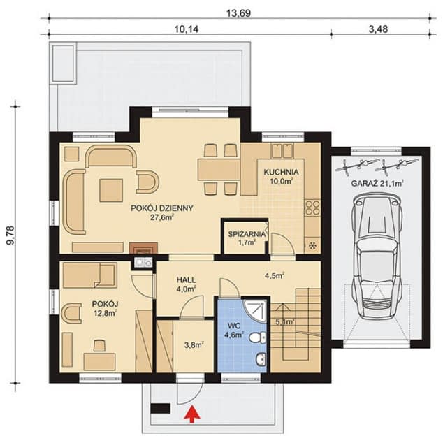 Rzut projektu APS 225 - Parter
