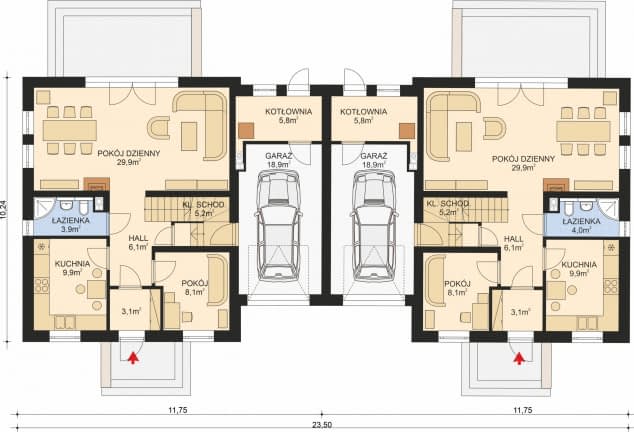 Rzut projektu APS 209 DWULOKALOWY - Parter