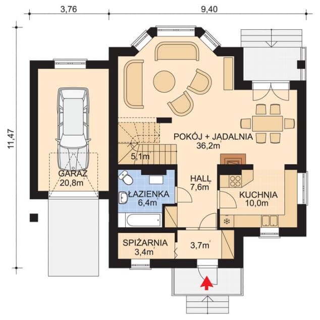 Rzut projektu APS 035 - Parter