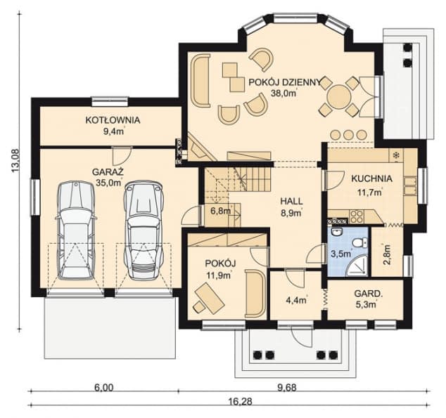 Rzut projektu APS 105 + P + 2G - Parter