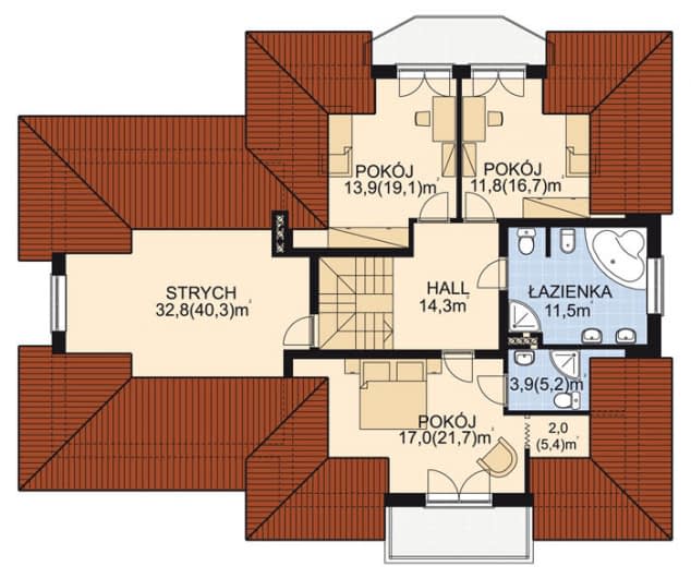 Rzut projektu APS 105 + P + 2G - Poddasze